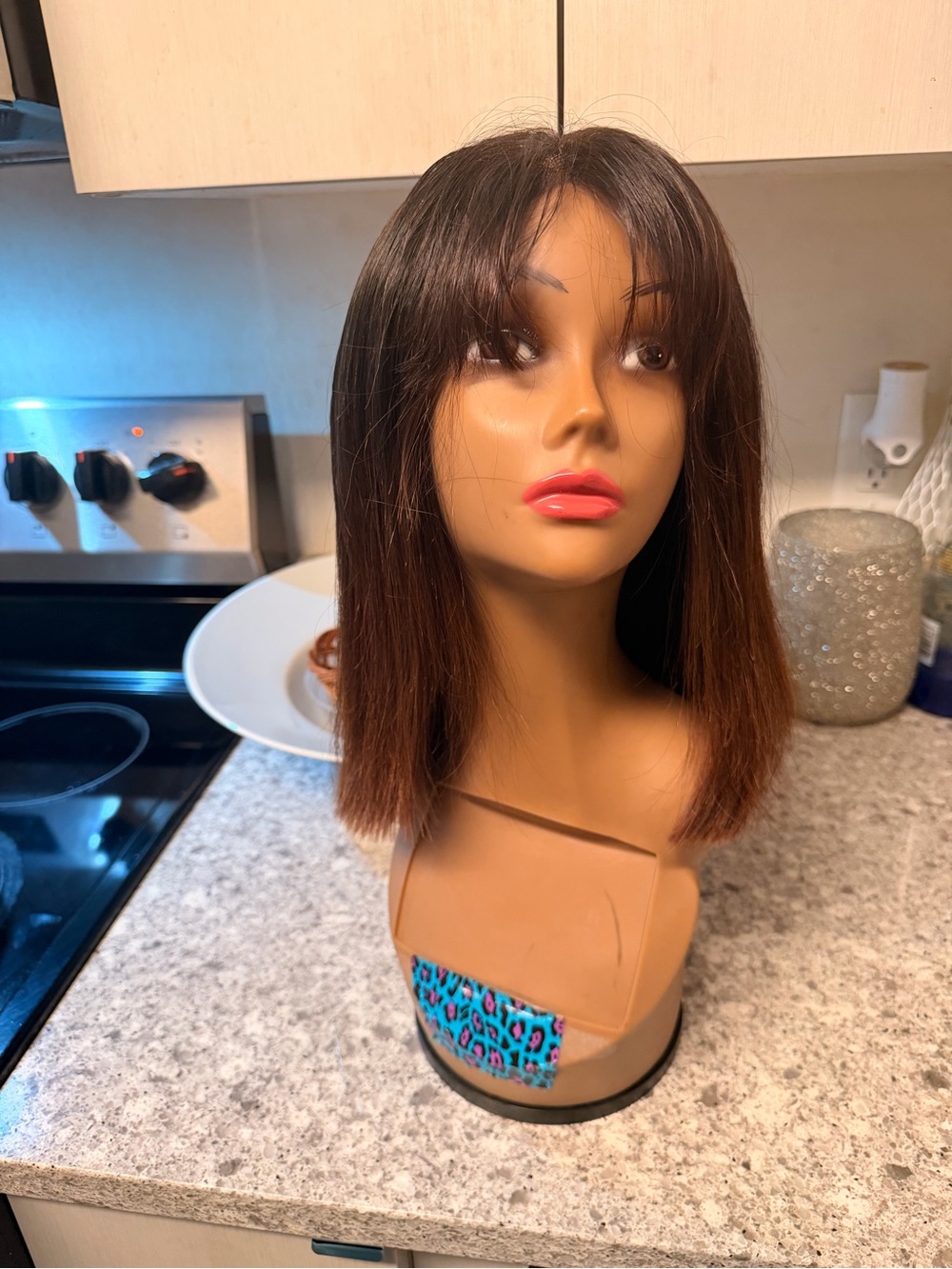 Vietnames Brown Ombre Straight Wig with Bangs - Women Hair
